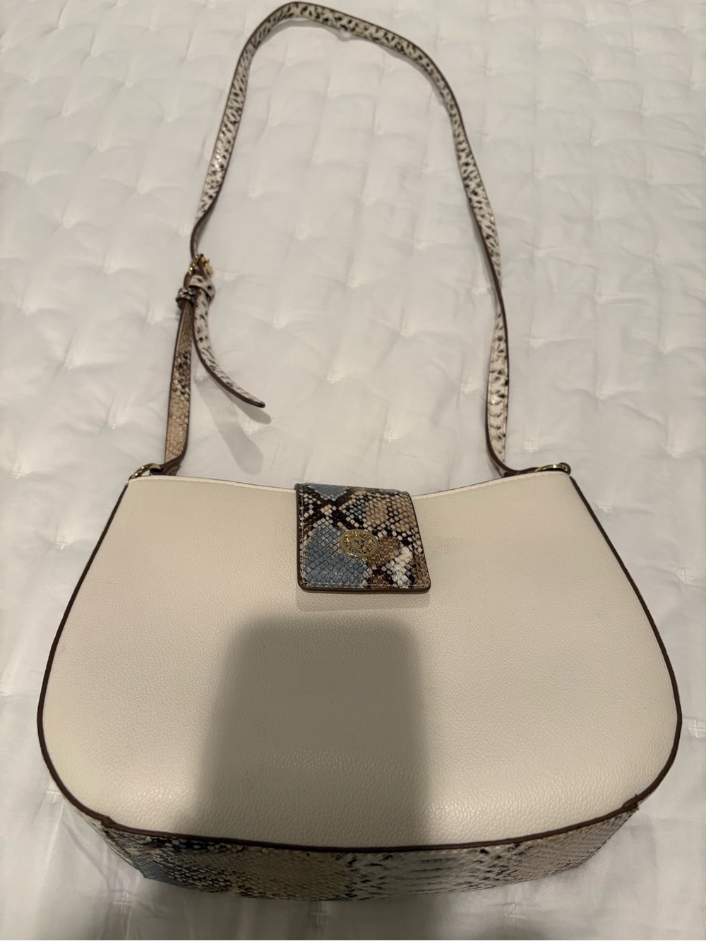 Anne Klein Cream Shoulder Bag with Snake-Print Trim